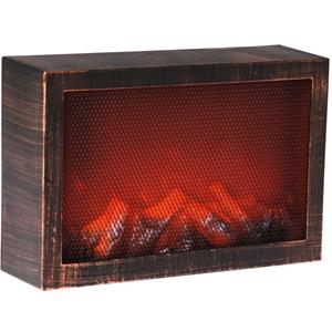 Merkloos Sfeerhaard/open haard zwart met koperen finish met led verlichting L30,5 x B9,5 x H21 cm -