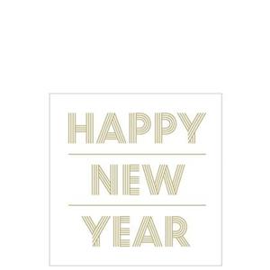 J-Line servet NYE - papier - wit|goud - large - 9 pakken van 20