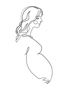 Karo-art Poster - Line Art vrouw in verwachting, Zwanger, Delicaat lijnenspel