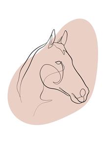 Karo-art Poster - Line art. Hoofd van een Paard, wit/roze, Premium print