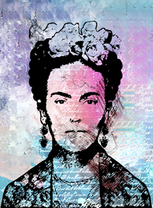 Karo-art Poster - Frida Kahlo, roze/blauw/zwart, Mexicaanse surrealistische kunstschilderes