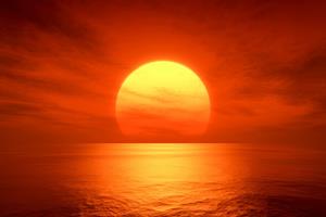 Karo-art Poster- Ondergaande Zon boven Zee, Premium print, wanddecoratie