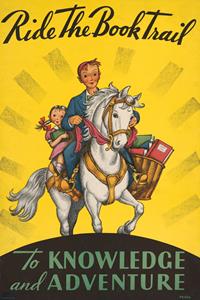 Karo-art Poster - Ride the book trail, vintage boeken advertentie, Premium print, stevig verpakt