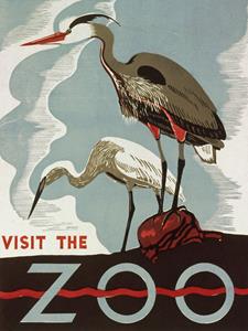 Karo-art Poster - Bezoek de dierentuin, originele poster uit 1936 die de dierentuin promoot, 50x70cm, Premium Print