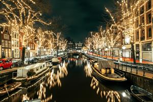 Karo-art Poster - Amsterdamse Gracht in de Nacht, Sfeerbeeld Amsterdam, Premium Print, snel in huis