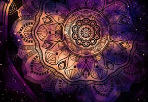 Karo-art Poster - Astronomische Mandala, Paars/ Oranje, Premium print, stevig verpakt in rolkoker geleverd