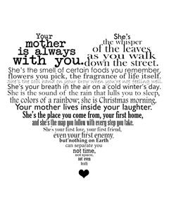 Karo-art Poster - Voor lieve moeder, your mother is always with you, Spreuken in hartjes vorm, Liefde