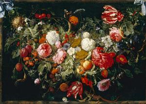 Karo-art Poster - Slinger van bloemen en fruit, Jan Davidsz de Heem , Premium Print, stevig verpakt in kartonnen rolkoker