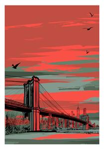 Karo-art Poster - Brooklyn Bridge Illustratie, USA, premium print