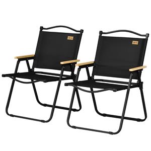 Outsunny Campingstoelen, 2 x Strandstoel, Opvouwbaar, Staal, Houtlook, Zwart