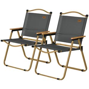 Outsunny Campingstoelen, 2 x Strandstoel, Opvouwbaar, Staal, In Houtlook, Donkergrijs