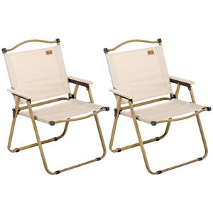 Outsunny Campingstoelen, 2 x Strandstoel, Opvouwbaar, Staal, Houtlook, Khaki