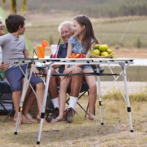 Outsunny picknick klaptafel, in hoogte verstelbare campingtafel, lichtgewicht, met draagtas, aluminium, 120 x 70 x 58-73 cm, zilver | Aosom.nl