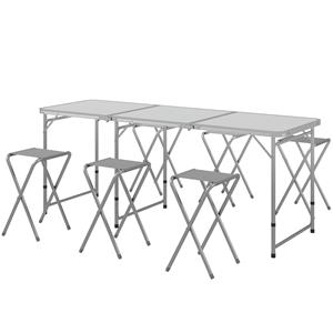Outsunny picknickset, opvouwbare campingtafel met stoelen, ideaal voor buiten, 180 x 60 x 70 cm, stevig en lichtgewicht, zilver | Aosom.nl