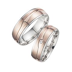 Unique Trouwringen Rood En Witgoud Met Diamant Breedte 6,5 mm