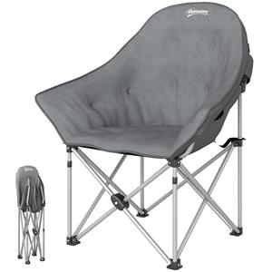 Outsunny Opvouwbare Campingstoel met Zijvak, Draagtas, Gepolsterd tot 120kg Belastbaar, Donkergrijs