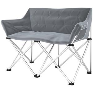 Outsunny 2-Persoons Opvouwbare Campingstoel met Armleuningen en Zijvak tot 240kg Belastbaar - Grijs