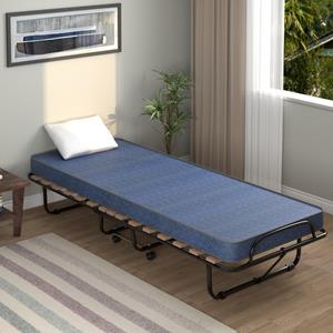 Costway 80 x 190 cm Logeerbed met Matras van Traagschuim Inklapbaar Eenpersoonsbed Stabiel Metalen Bed Gemaakt in Italië (Blauw)