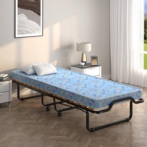 Costway Opklapbaar Bed Opklapbed met Luxe Traagschuim Matras Robuust Metalen Frame Draagbaar Bed op Wielen Gemaakt in Italië