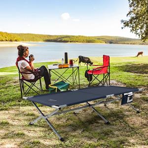 Costway Veldbed Inklapbaar XXL 214,5 x 106 cm Campingbed met Zijvak Draagbaar Campingbed tot 150 kg Belastbaar Incl. Draagtas Opklapbed