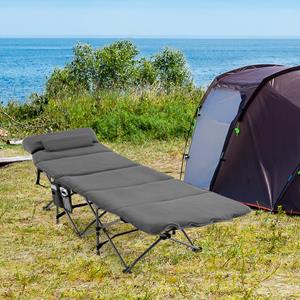 Costway Opvouwbaar Veldbed Campingbed met Matras Kussen en Zijtas tot 150 kg Belastbaar Incl. Draagtas voor Camping Strand Grijs