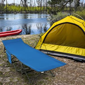 Costway Veldbed met Zijvak Tot 272 kg Belastbaar Inklapbaar Campingbed Klapbed Reisligstoel Blauw