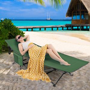 Costway Veldbed met Zijvak Inklapbaar Campingbed Klapbed Reisligstoel Vouwbed voor Reizen Groen