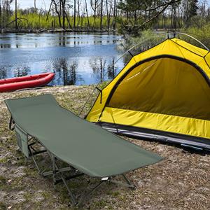 Costway Veldbed met Zijvak tot 272 kg Belastbaar Inklapbaar Campingbed Klapbed Reisligstoel Vouwbed voor Reizen Grijs