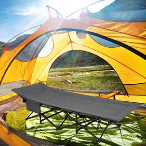 Costway Veldbed Inklapbaar Campingbed Klapbed met Zijzak Draagbare Campingstoel Incl. Draagtas Logeerbed voor Binnen en Buiten Grijs