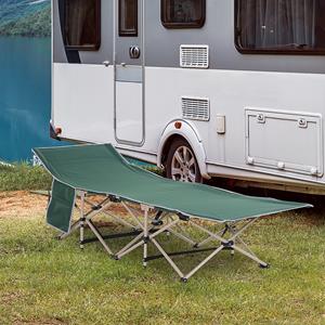 Campingbed, opvouwbaar, weerbestendig, met handige draagtas, 190 x 68 x 52 cm, ideaal voor buiten, groen, beige | Aosom.nl