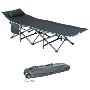 Campingbed, Opvouwbaar Veldbed met Hoofdkussen, 188 x 64,5 x 53 cm, Grijs