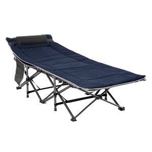 Outsunny Campingbed, Opvouwbaar met Kussen, 188 x 64,5 x 53 cm, Donkerblauw+Grijs