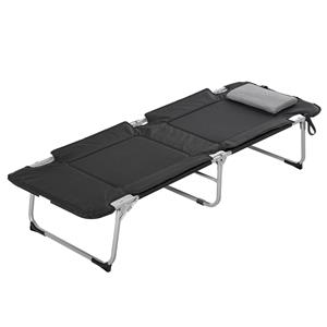 Outsunny opklapbed, campingbed met kussens, ideaal voor outdoor gebruik, lichtgewicht en draagbaar, 183 x 66 x 33 cm, zwart en zilver | Aosom.nl