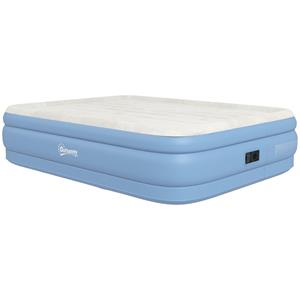 Outsunny Campingmatras, opblaasbaar voor 2 personen, ingebouwde pomp, snel op te zetten, draagtas inbegrepen, 203 x 152 x 46 cm, lichtblauw | Aosom.nl