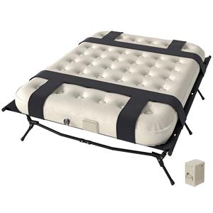 Veldbed Kampeerbed met Luchtmatras en Pomp 200 x 153 cm Draagvermogen tot 200 kg Zwart+Khaki