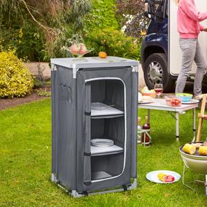 Outsunny Campingkast, lichtgewicht vouwkast, 3 stevige planken, waterdicht oxford stof, eenvoudig op te zetten, 90 x 40 x 80 cm, grijs | Aosom.nl