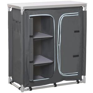 Outsunny campingkast, inklapbaar, draagbaar met 3 planken, waterdicht, lichtgewicht, 90 x 40 x 90 cm, grijs | Aosom.nl