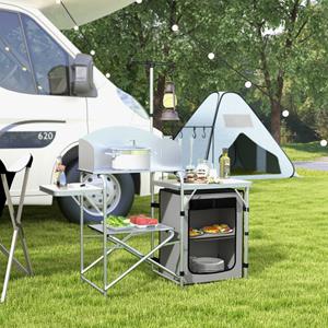 Outsunny Campingkeuken, inklapbaar, met UV-bescherming en windscherm, ideaal voor buitengebruik, 120 x 60 x 85 cm, zilver | Aosom.nl