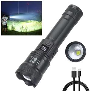 ZHIYU Tactische Zaklamp - 2000 Lumen LED Schijnwerper met Zoom Kamperen Noodgeval Lantaarn - Zwart