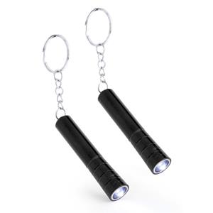 Merkloos Sleutelhanger met zaklamp - 2x - zwart - Uitdeel speelgoed cadeautjes - mini zaklampen -