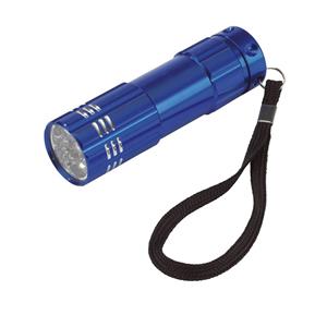 Merkloos Kleine 9x LED krachtige pocket zaklamp - blauw - 9 cm - met batterijen en koordje -