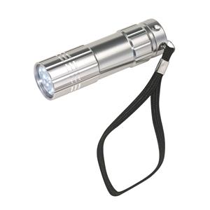 Merkloos Kleine 9x LED krachtige pocket zaklamp - zilver - 9 cm - met batterijen en koordje -