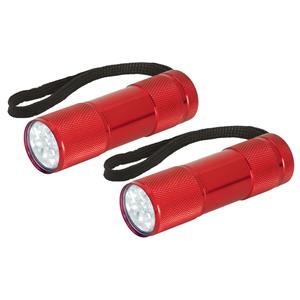 Merkloos Compacte LED kinder zaklamp - 2x - aluminium - rood - 9 cm -