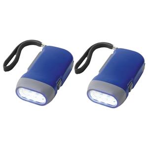 Merkloos Compacte Knijpkat zaklamp - 2x - kunststof - blauw - 10 x 5 cm -