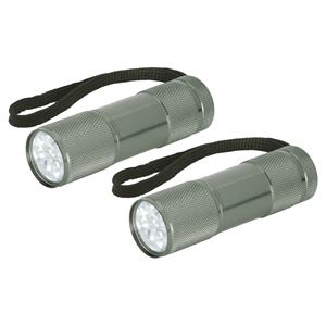 Merkloos Compacte LED kinder zaklamp - 2x - aluminium - grijs - 9 cm -