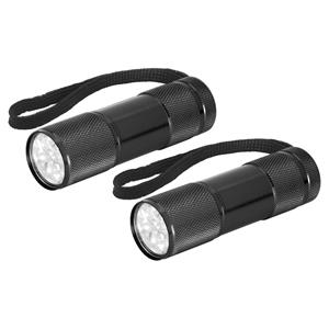 Merkloos Compacte LED kinder zaklamp - 2x - aluminium - zwart - 9 cm -