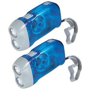 Merkloos Zaklamp knijpkat/dynamo - 2x - dubbele LED - Blauw - Batterij loos verlichten -