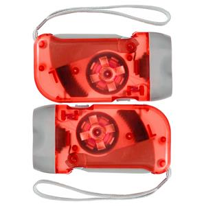 Merkloos Zaklamp knijpkat/dynamo - 2x - dubbele LED - Rood - Batterij loos verlichten -