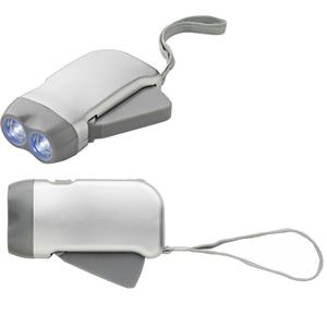 Merkloos Zaklamp knijpkat/dynamo - 2x - dubbele LED - Zilver - Batterij loos verlichten -