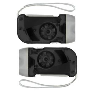 Merkloos Zaklamp knijpkat/dynamo - 2x - dubbele LED - Zwart - Batterij loos verlichten -